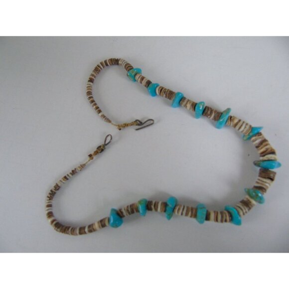 Vintage Heishi Necklace Turquoise Beads Graduated Shell Beads Santo Domingo - Picture 3 of 6